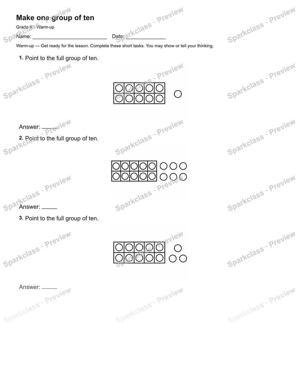 Make one group of ten — Warm-up — page 1