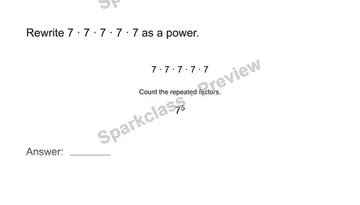 Rewrite repeated multiplication — Grade 8 problem preview