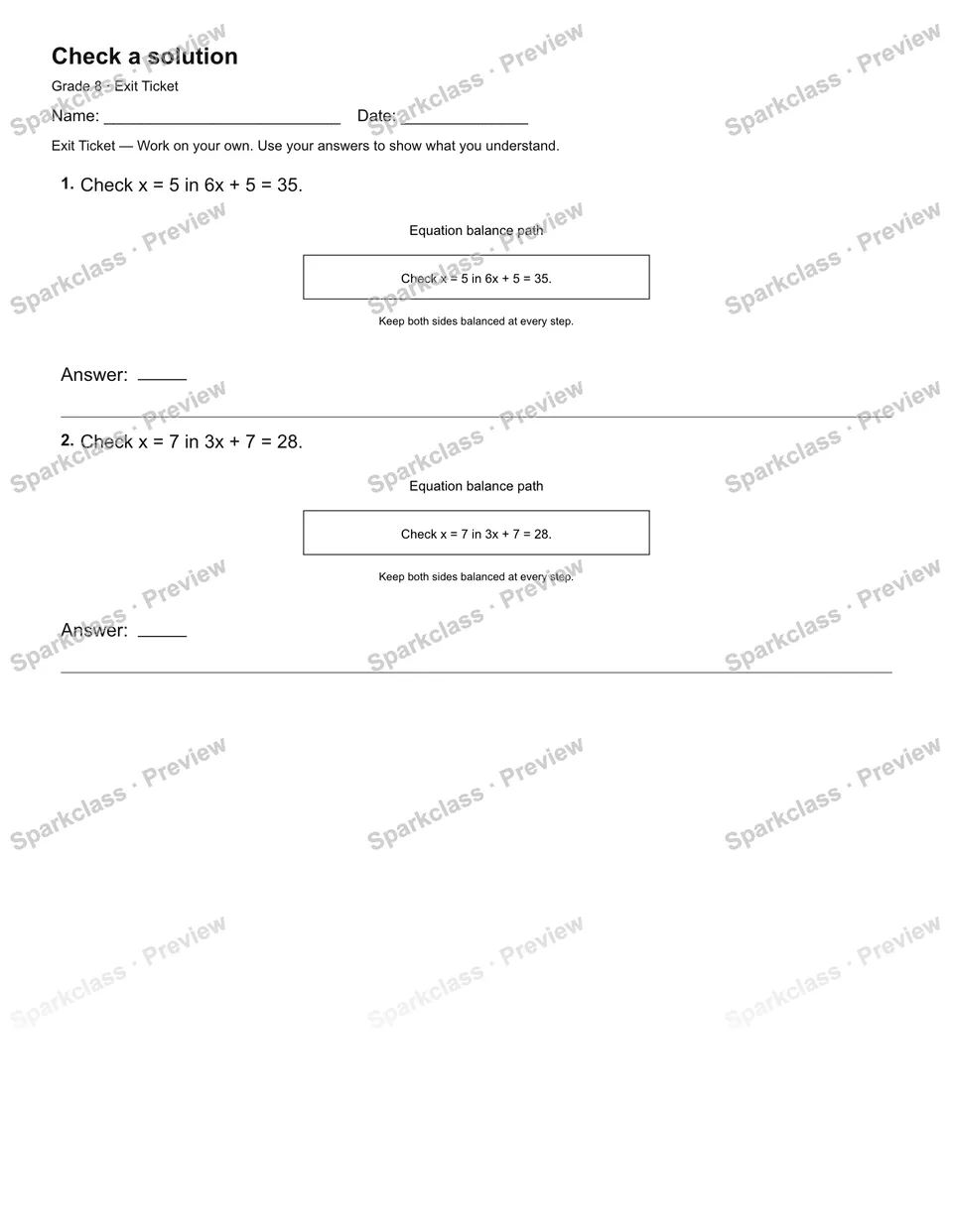 Check a solution — Exit Ticket — page 1