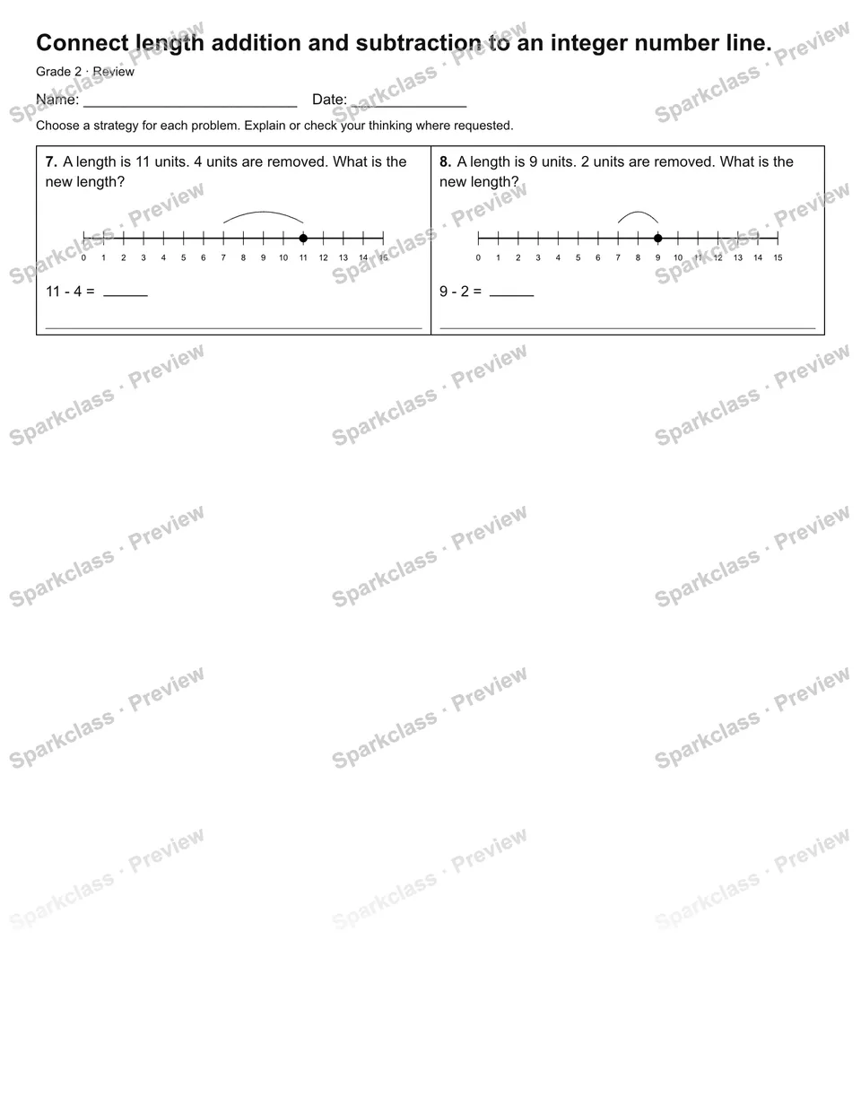 Connect length addition and subtraction to an integer number line. — Review — page 2