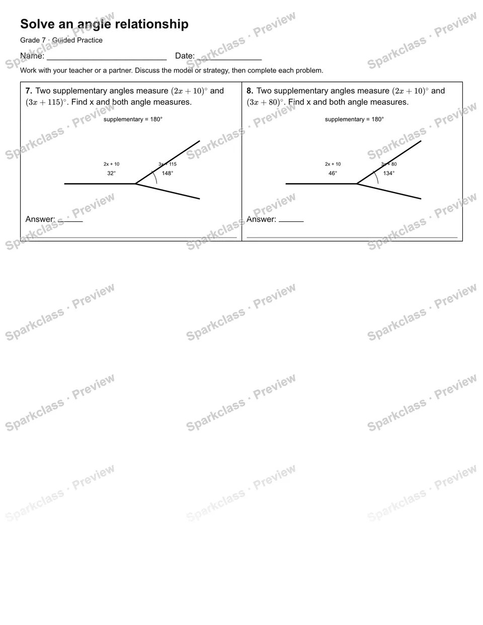 Solve an angle relationship — Guided Practice — page 2