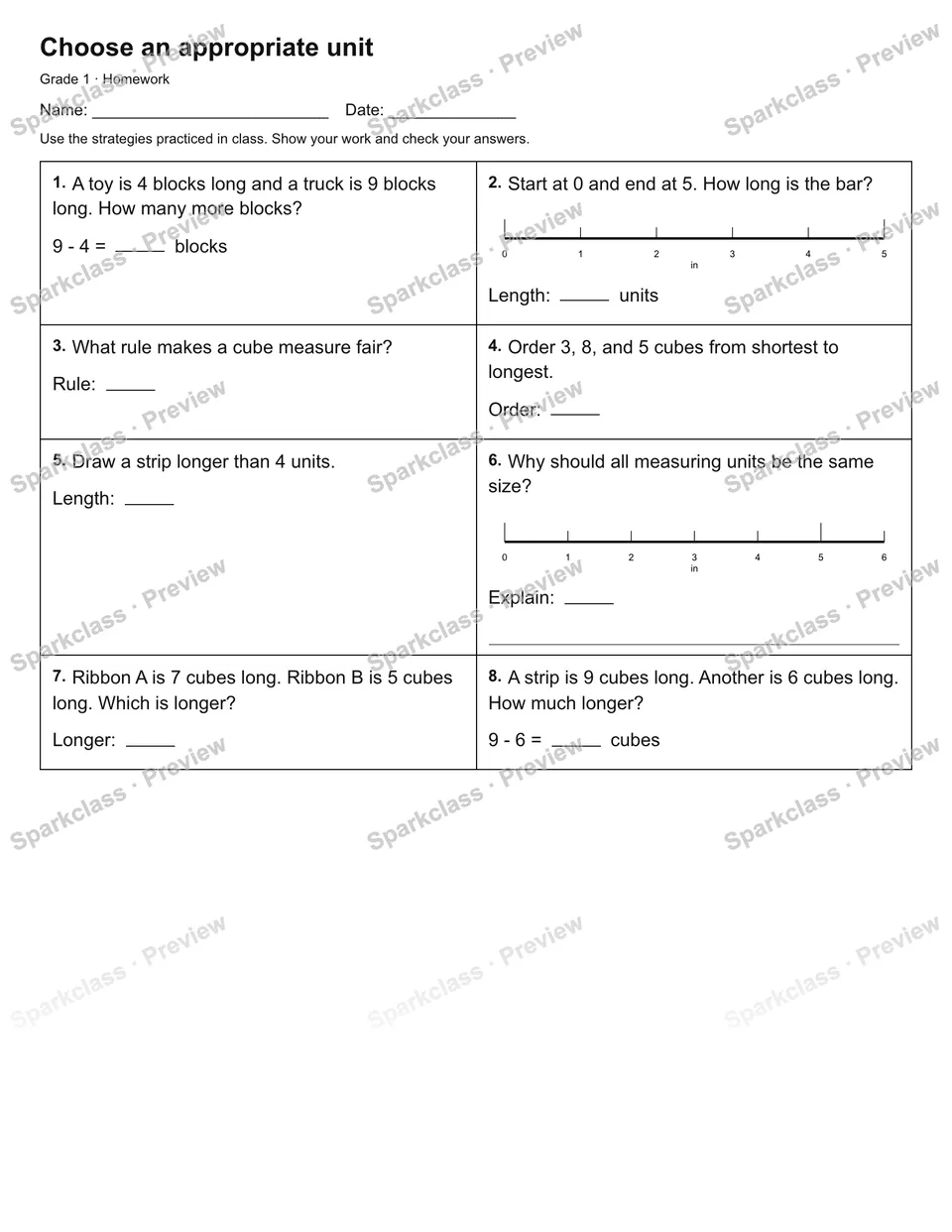 Choose an appropriate unit — Homework — page 1