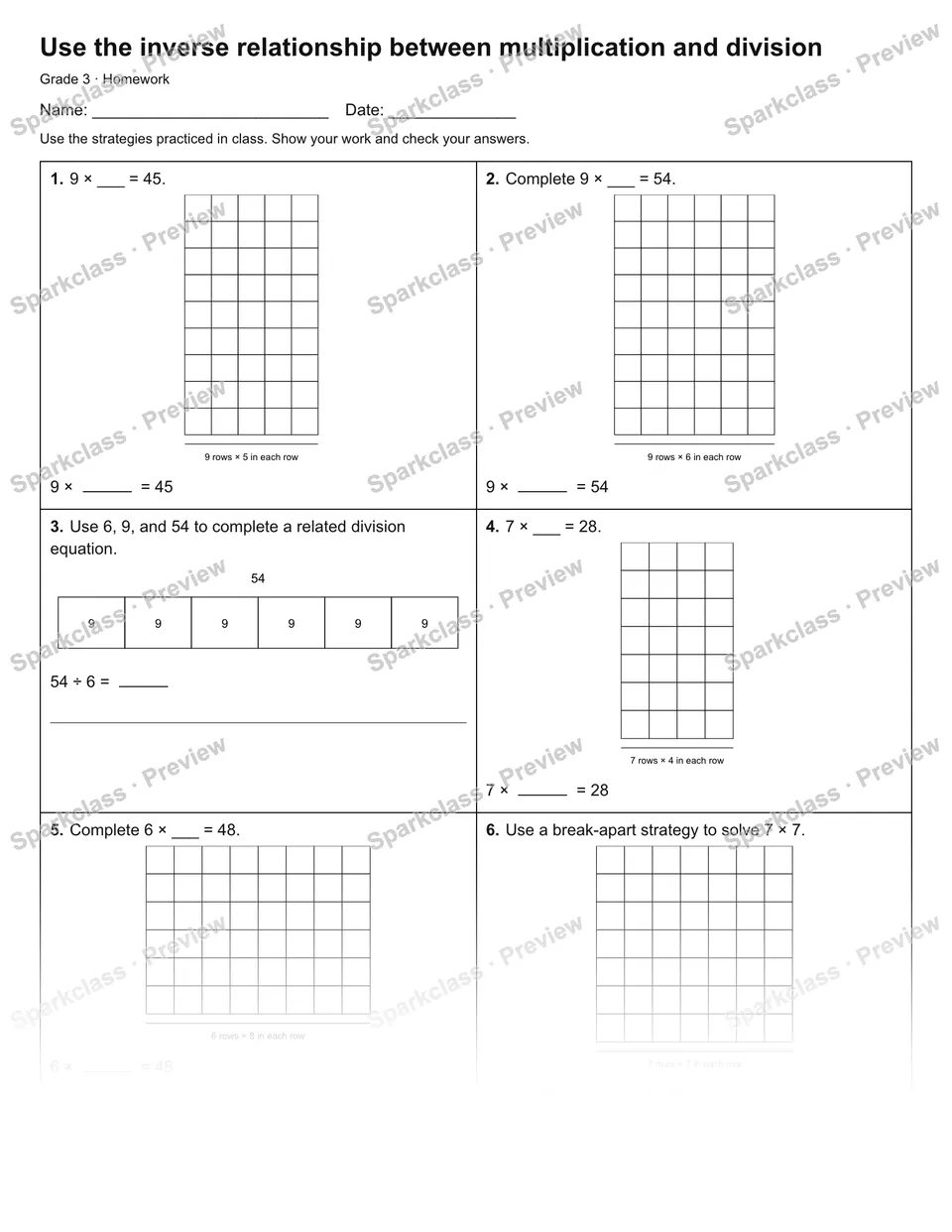 Use the inverse relationship between multiplication and division — Homework — page 1