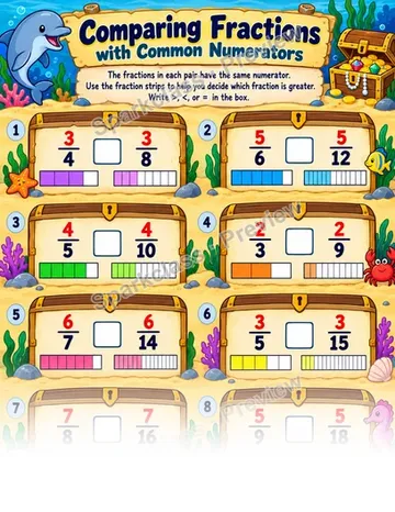 Compare Fractions With Common Numerators — Grade 4 worksheet preview