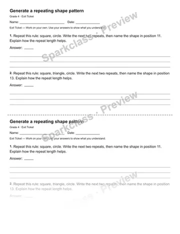 Generate a repeating shape pattern — Exit Ticket — Grade 4 worksheet preview