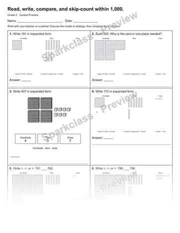 Read, write, compare, and skip-count within 1,000. — Guided Practice — Grade 2 worksheet preview