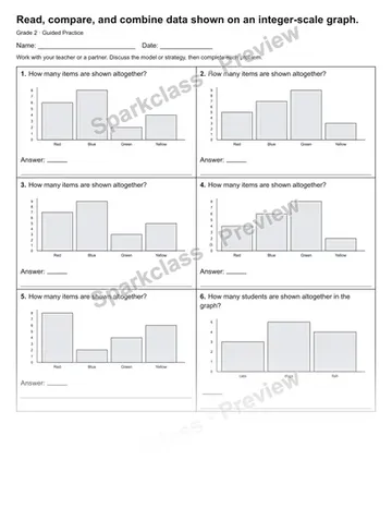 Read, compare, and combine data shown on an integer-scale graph. — Guided Practice — Grade 2 worksheet preview