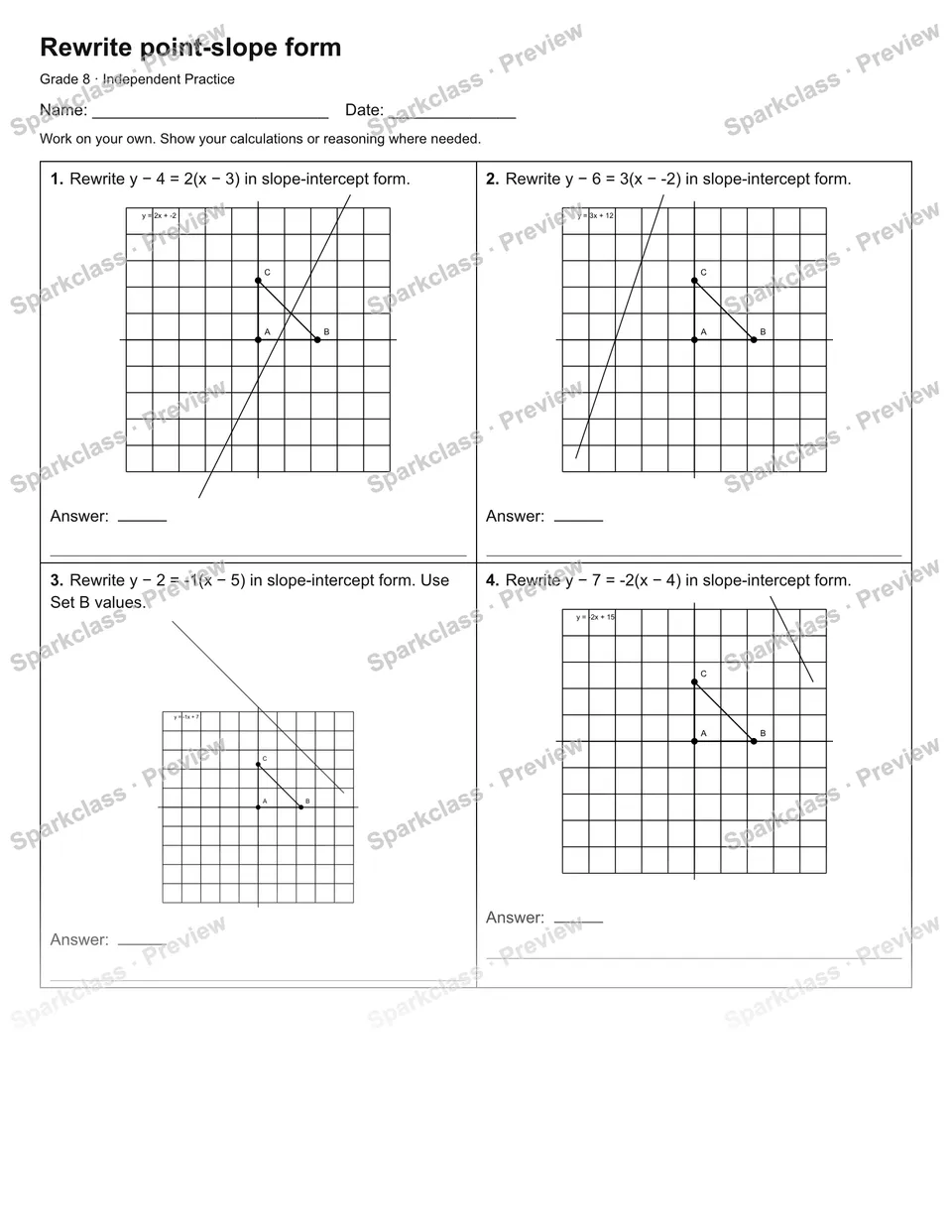 Rewrite point-slope form — Independent Practice — page 1