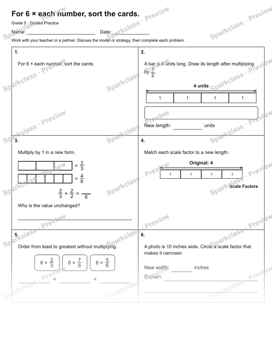 For 6 × each number, sort the cards. — Guided Practice — page 1