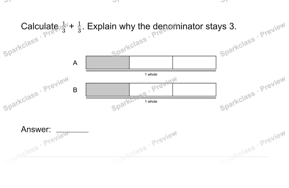 Add and subtract like-denominator fractions — page 1