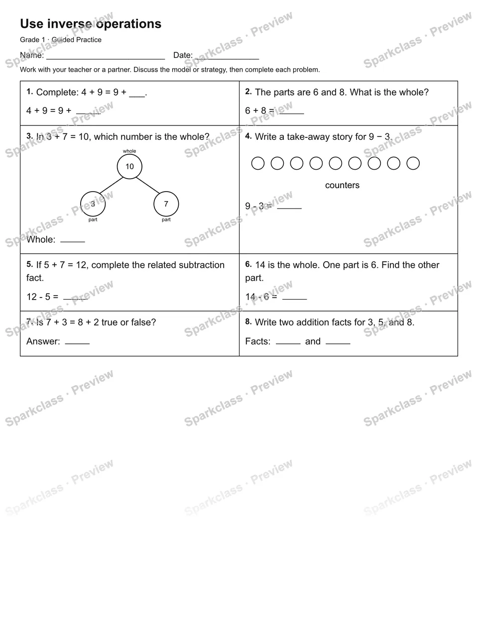 Use inverse operations — Guided Practice — page 1