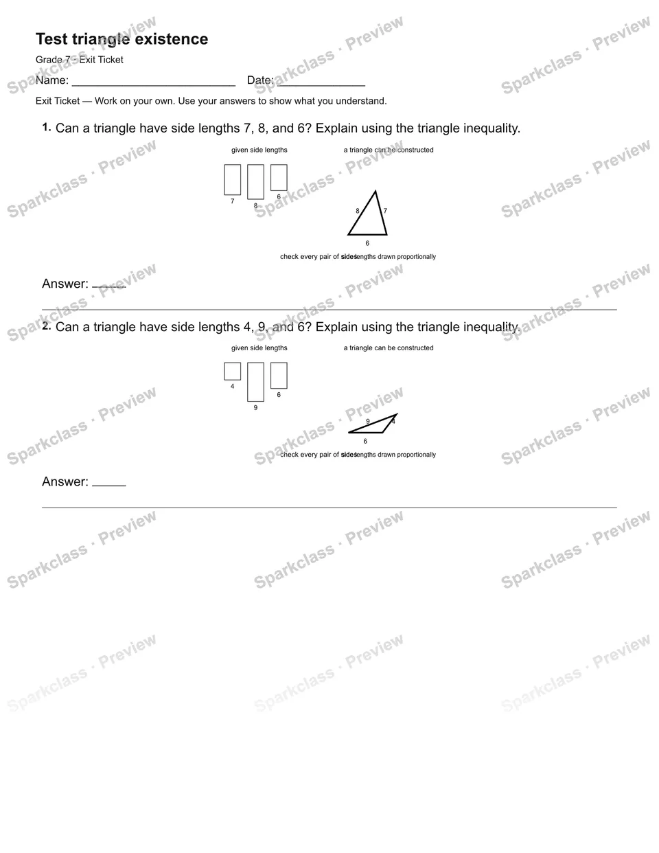 Test triangle existence — Exit Ticket — page 1