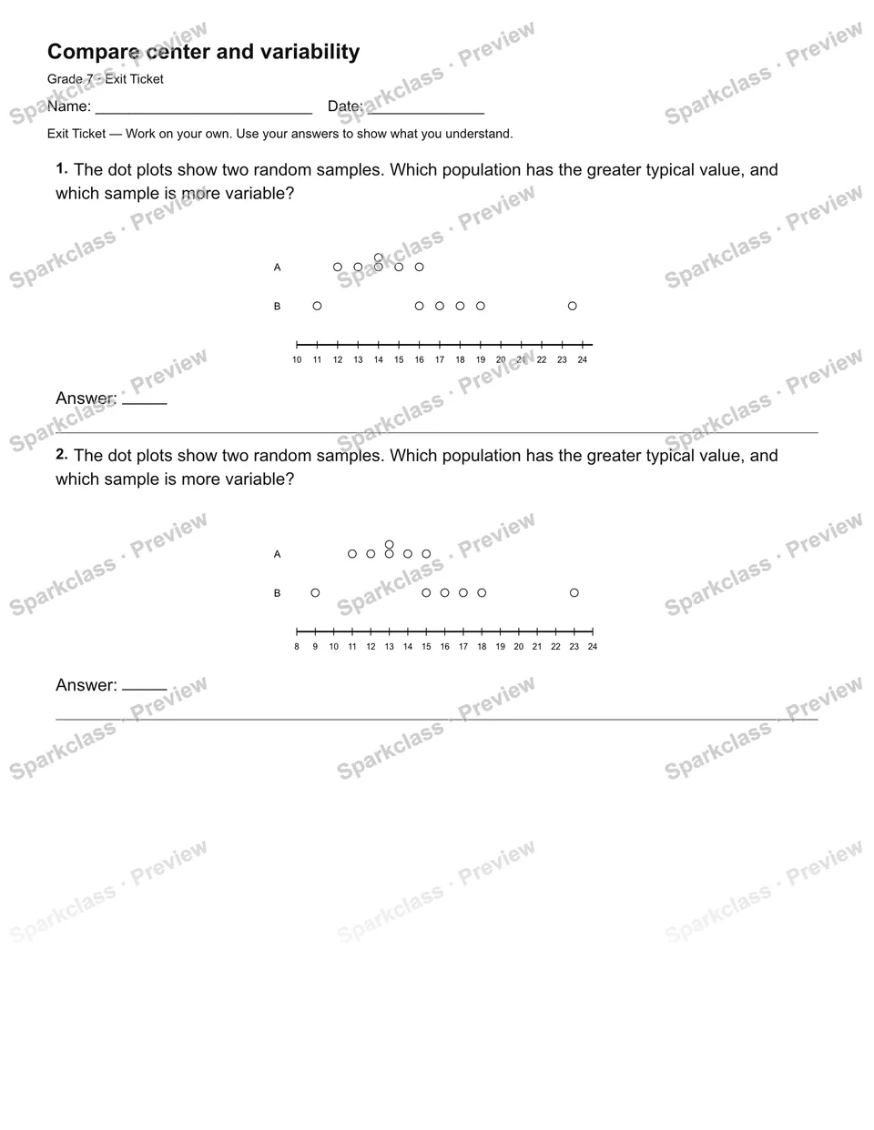 Compare center and variability — Exit Ticket — page 2