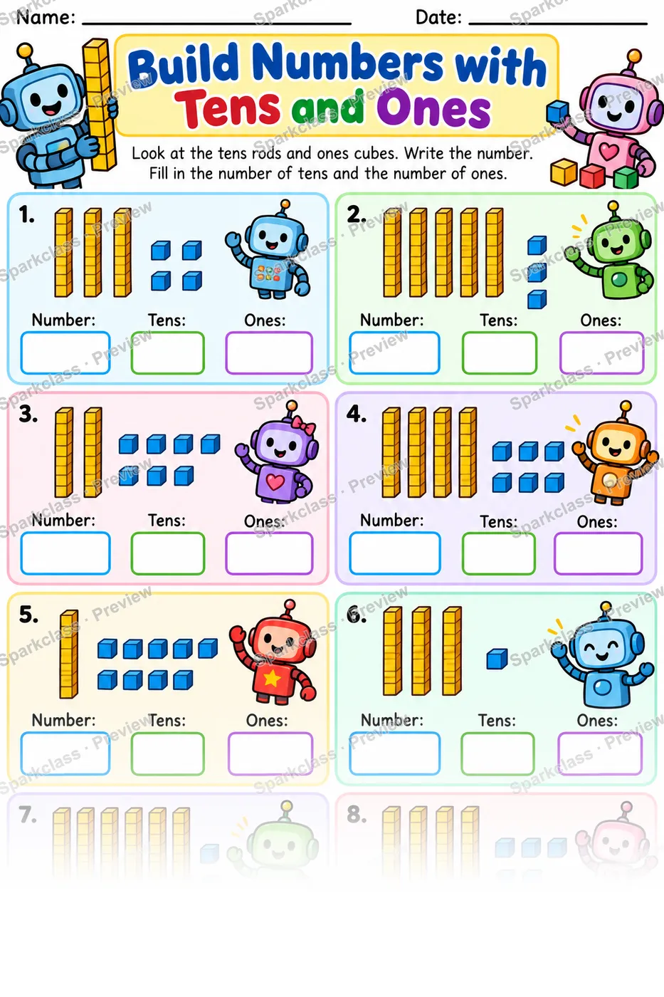 Build Numbers Tens Ones Robots — page 1