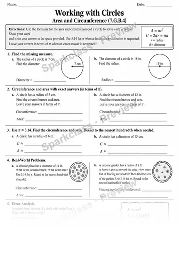 7.G.B.4 · 4 Circle Area Circumference Independent 3 — Grade 7 worksheet preview