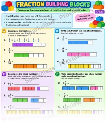 Decompose Fractions — Grade 4 worksheet preview