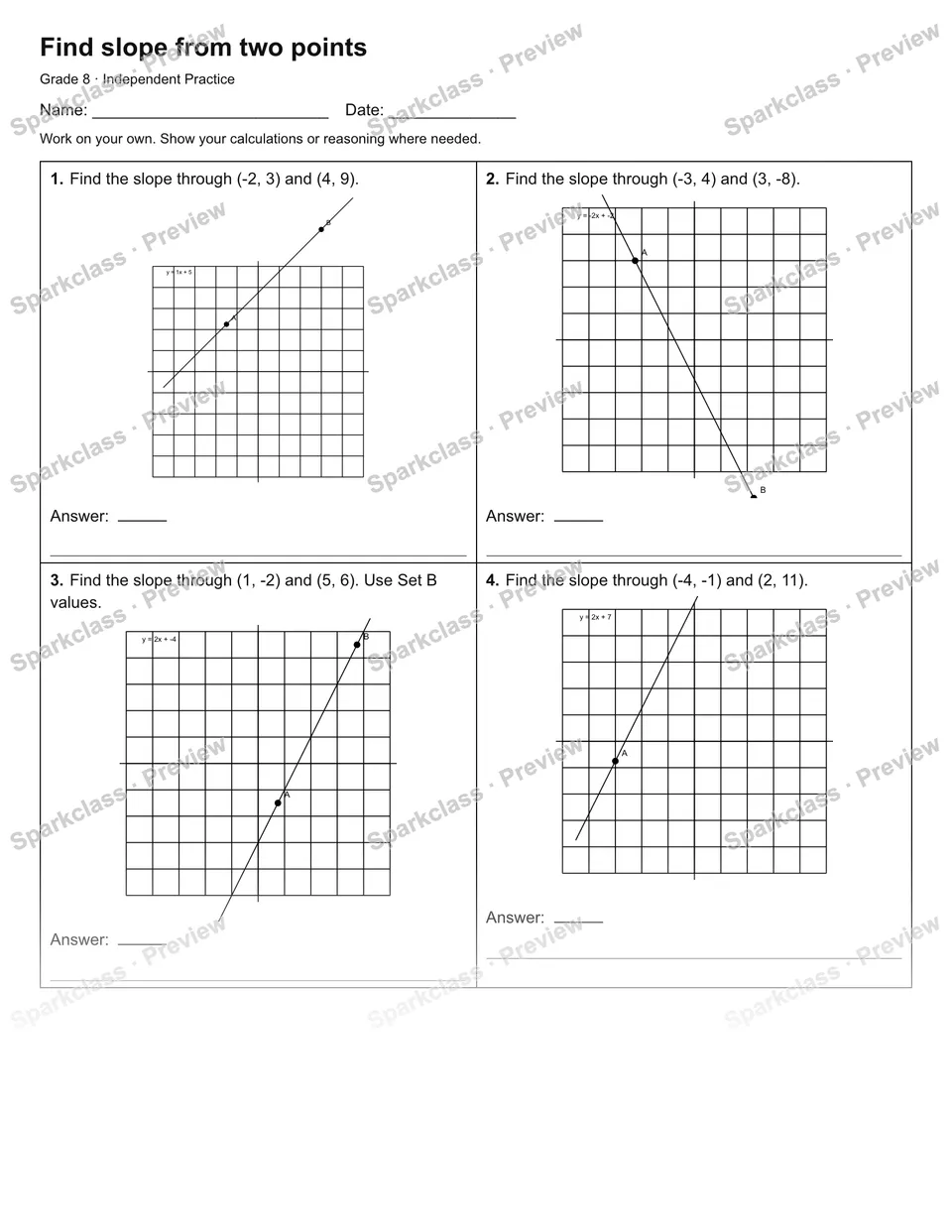 Find slope from two points — Independent Practice — page 1