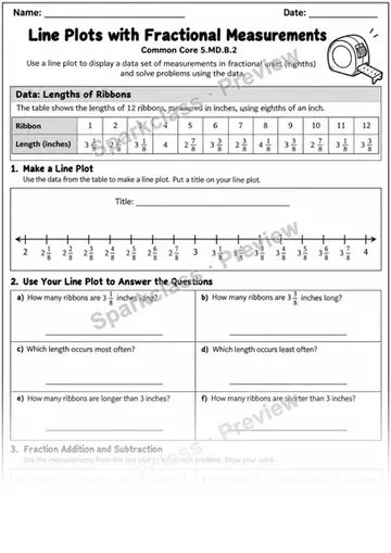 Fractional Line Plots — Grade 5 worksheet preview