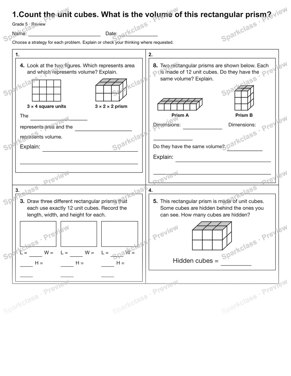 1.Count the unit cubes. What is the volume of this rectangular prism? — Review — page 1