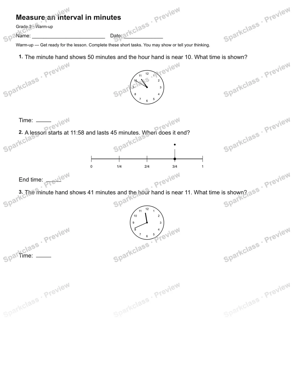 Measure an interval in minutes — Warm-up — page 1