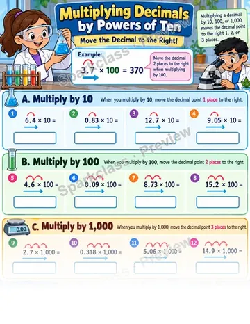 Multiply Decimals by Powers of 10 — Grade 5 worksheet preview