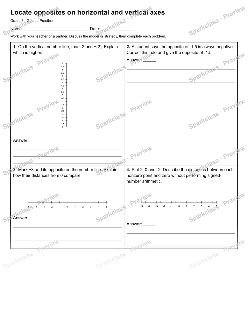Locate opposites on horizontal and vertical axes — Guided Practice — page 1
