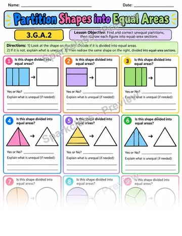 Partition Shapes Equal Areas — Grade 3 worksheet preview