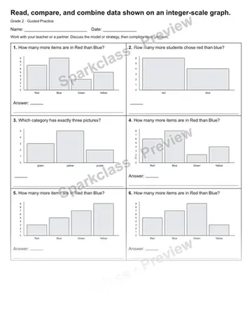 Read, compare, and combine data shown on an integer-scale graph. — Guided Practice — Grade 2 worksheet preview