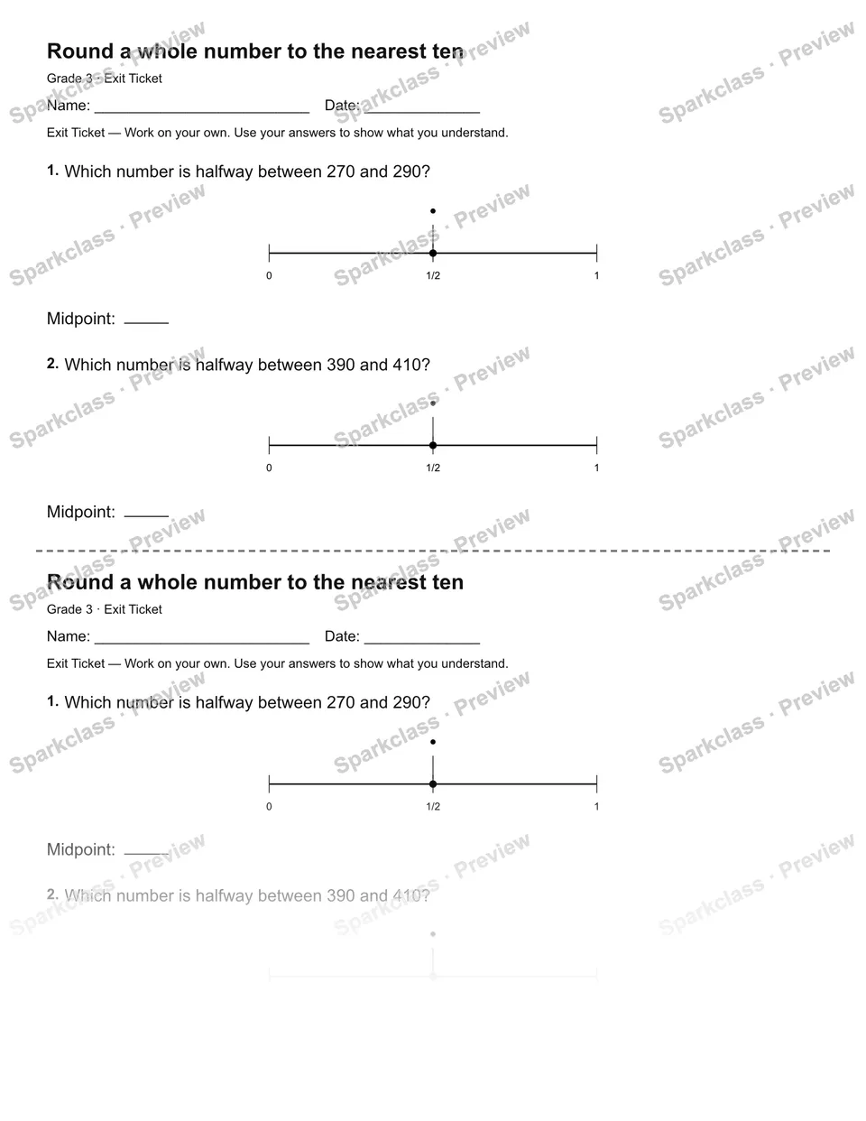 Round a whole number to the nearest ten — Exit Ticket — page 1