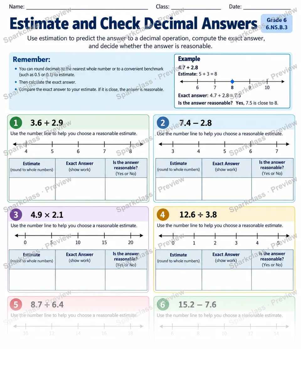 Estimate Decimal Answers — page 1