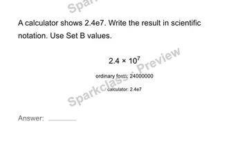 Interpret calculator notation — Grade 8 problem preview