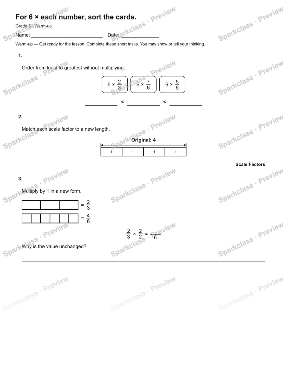 For 6 × each number, sort the cards. — Warm-up — page 2