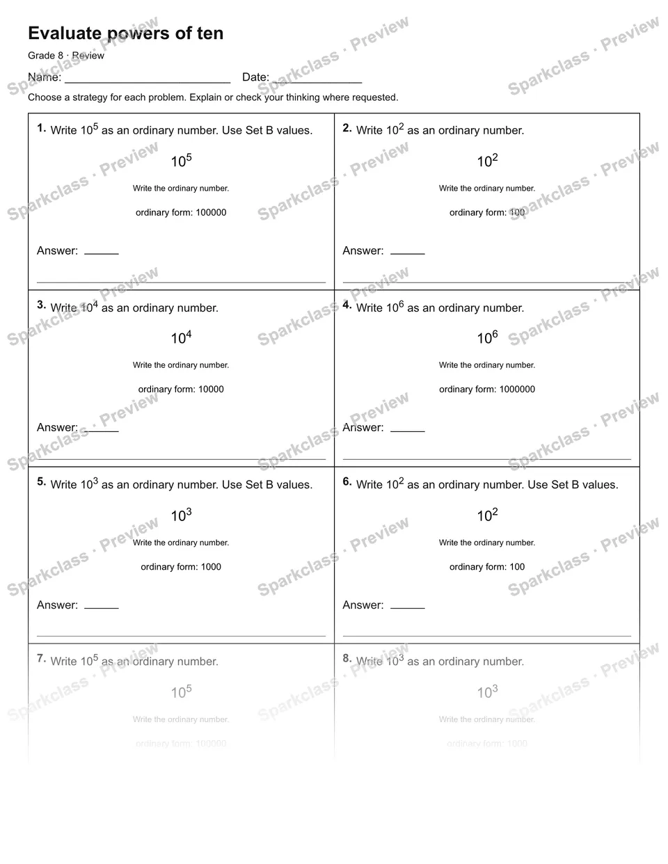 Evaluate powers of ten — Review — page 1