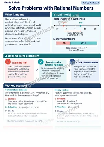 Knowledge Guide · Solve problems with rational numbers — Grade 7 worksheet preview