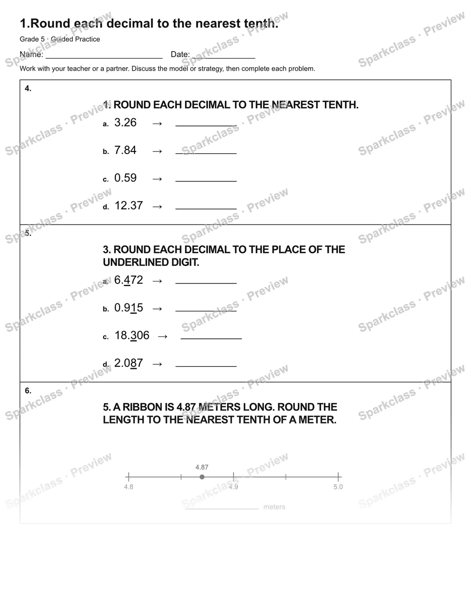 1.Round each decimal to the nearest tenth. — Guided Practice — page 2