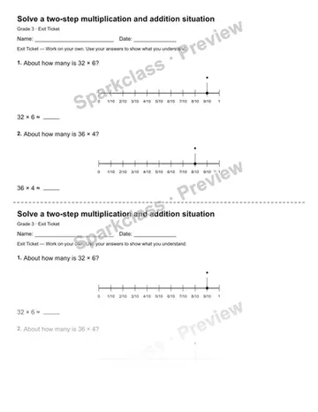 Solve a two-step multiplication and addition situation — Exit Ticket — Grade 3 worksheet preview