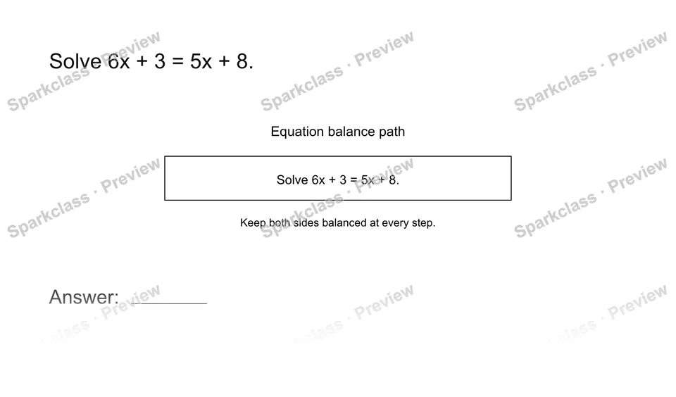 Solve equations with variables on both sides — page 1