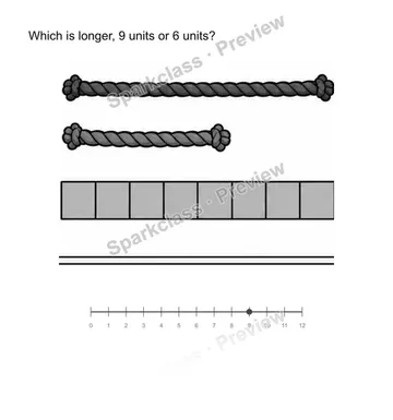 Compare lengths on a line — Grade 2 problem preview