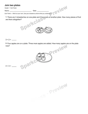 Join two plates — Exit Ticket — Grade 1 worksheet preview