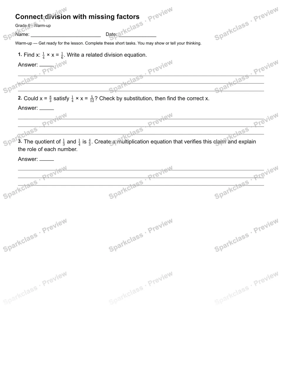 Connect division with missing factors — Warm-up — page 2