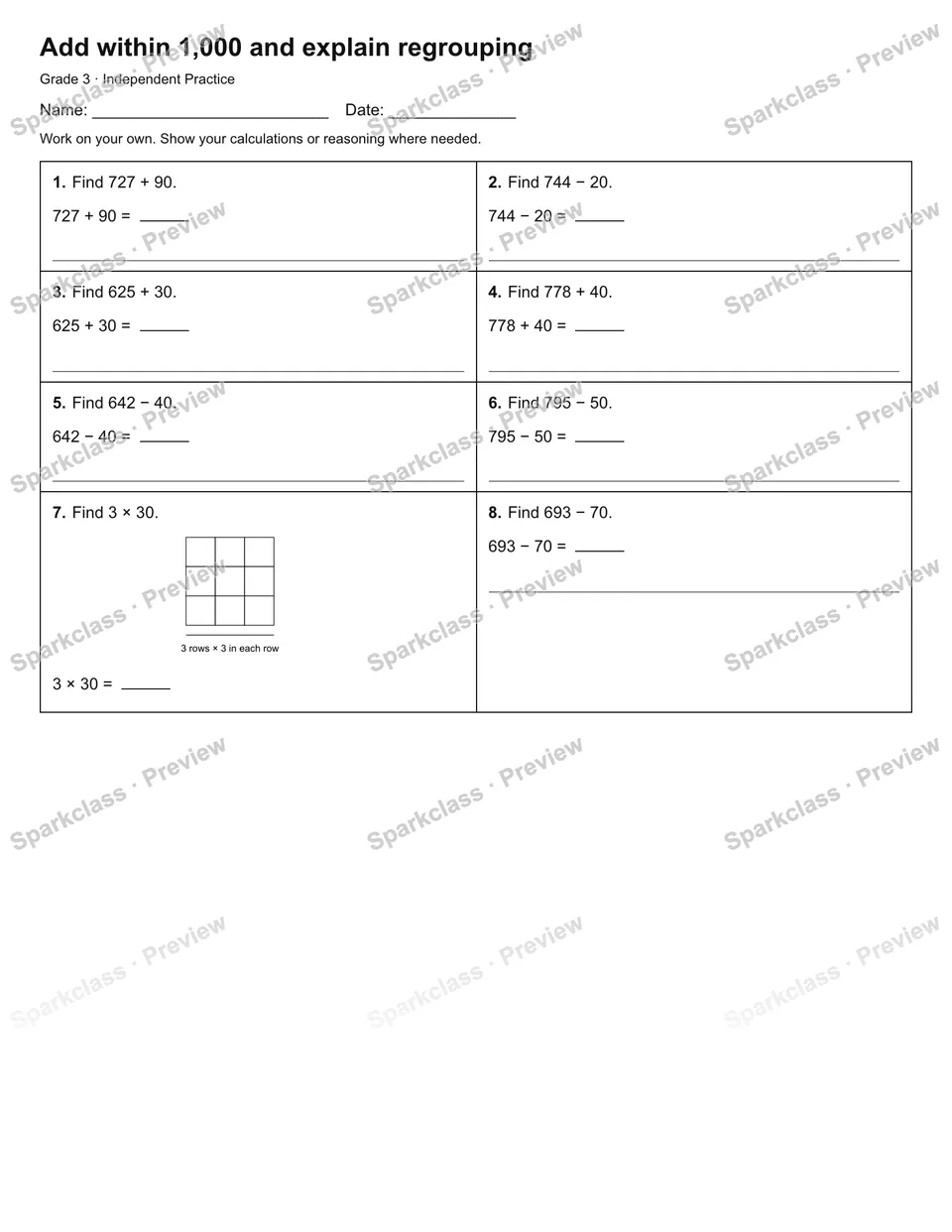 Add within 1,000 and explain regrouping — Independent Practice — page 1
