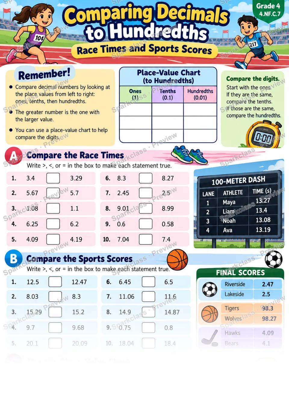 Compare Decimal Numbers — page 1