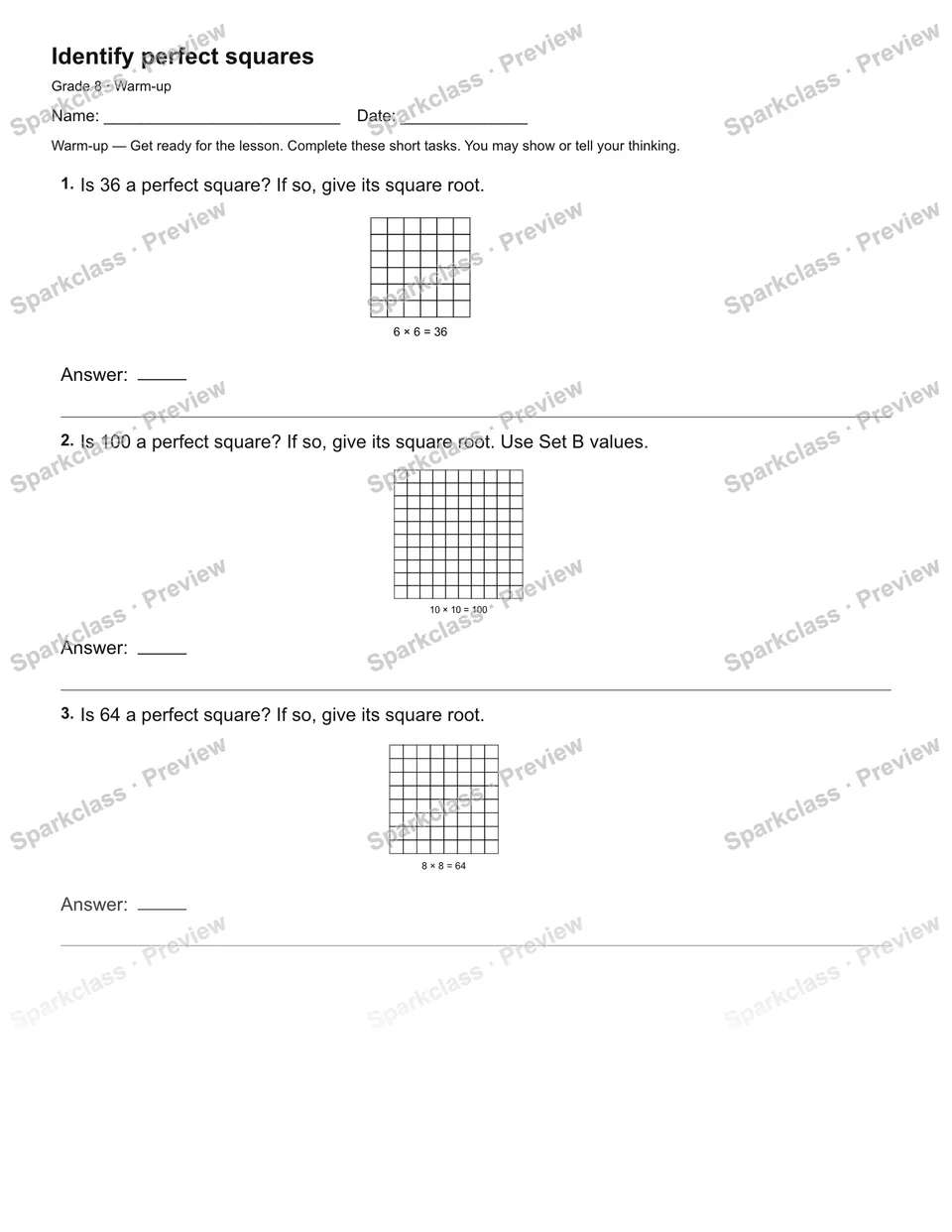 Identify perfect squares — Warm-up — page 2