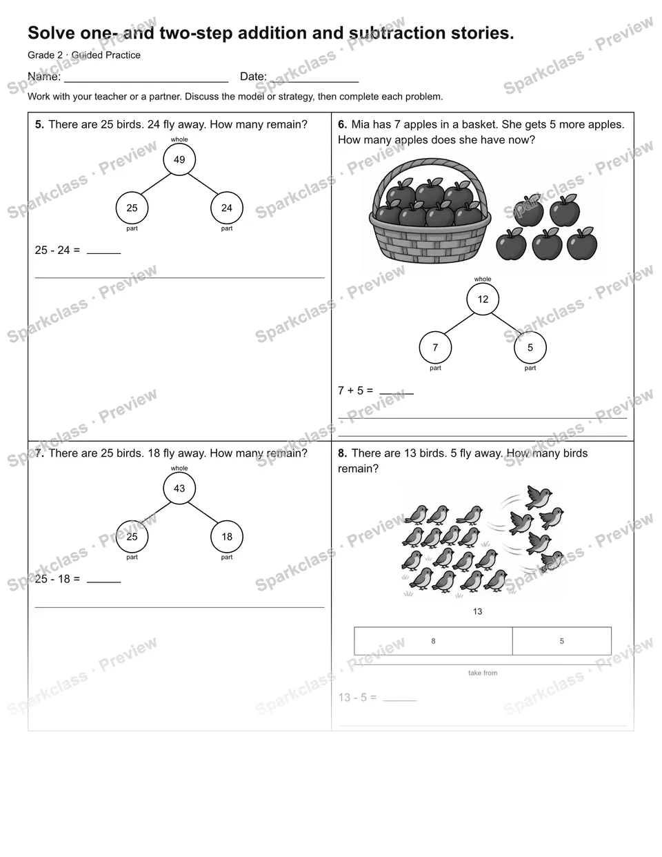 Solve one- and two-step addition and subtraction stories. — Guided Practice — page 2