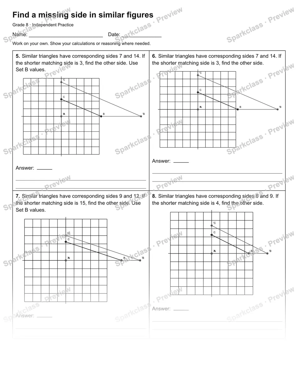 Find a missing side in similar figures — Independent Practice — page 2