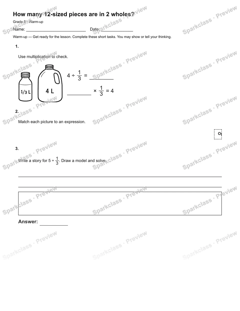 How many 12-sized pieces are in 2 wholes? — Warm-up — page 1