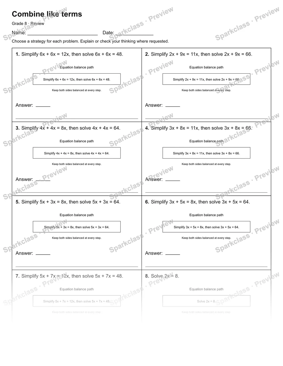 Combine like terms — Review — page 1