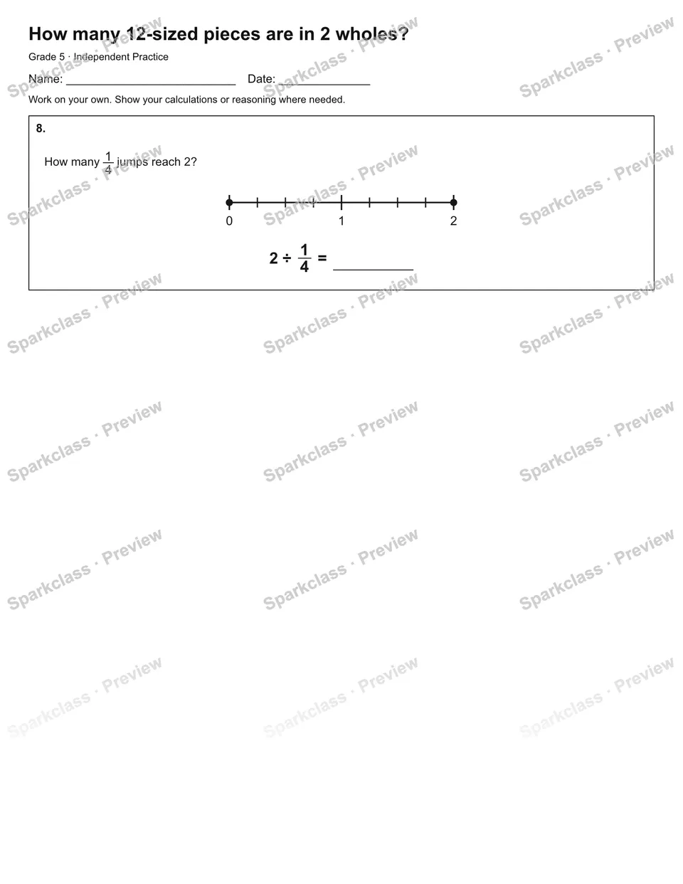 How many 12-sized pieces are in 2 wholes? — Independent Practice — page 3