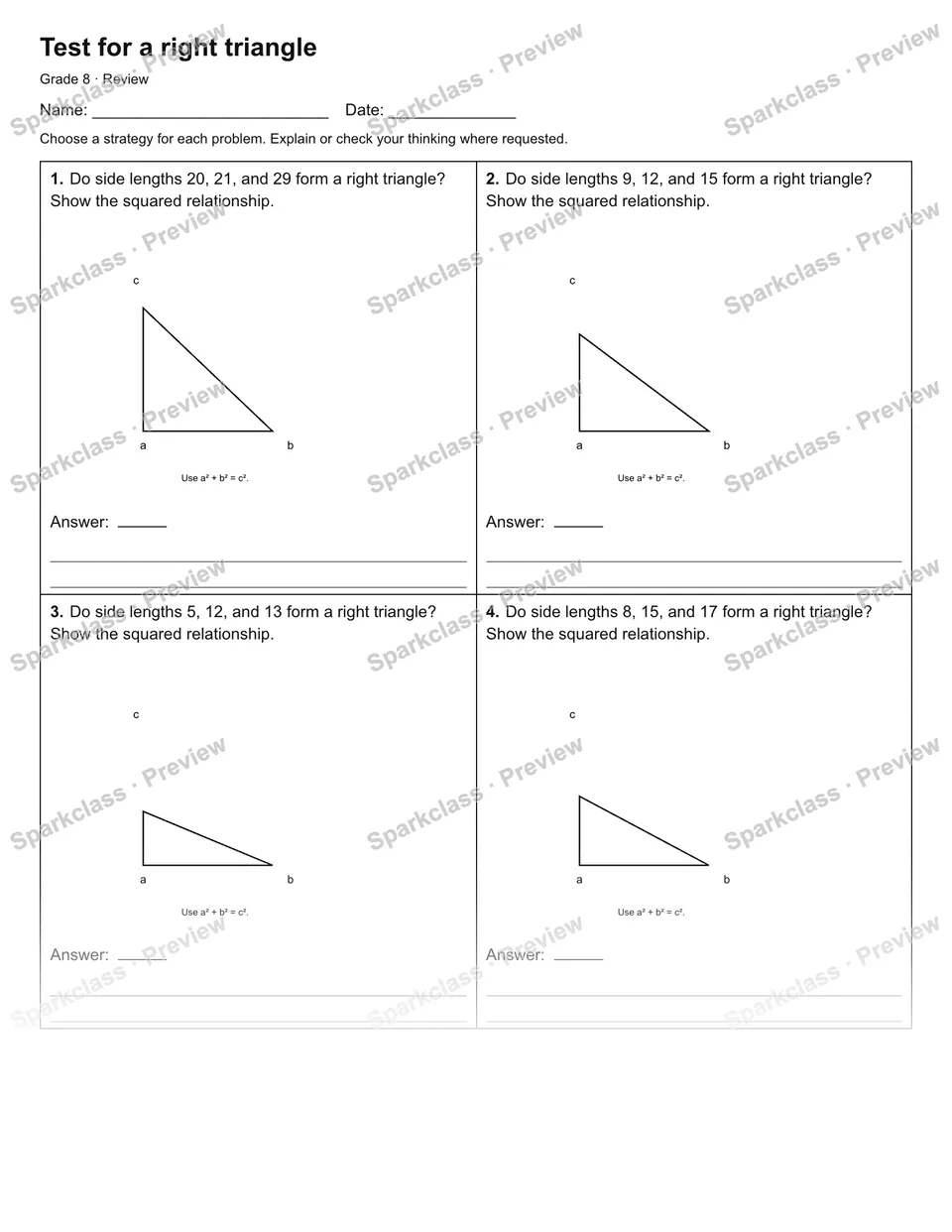 Test for a right triangle — Review — page 1