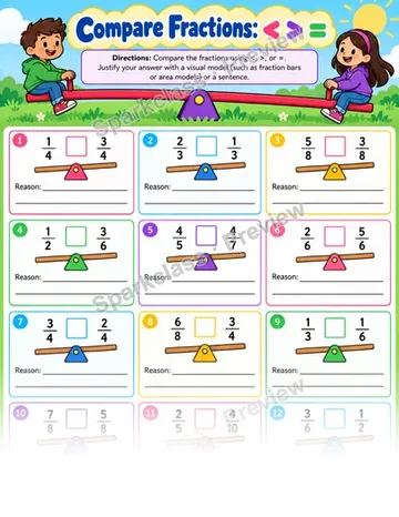 Fraction Comparison Symbols — Grade 3 worksheet preview